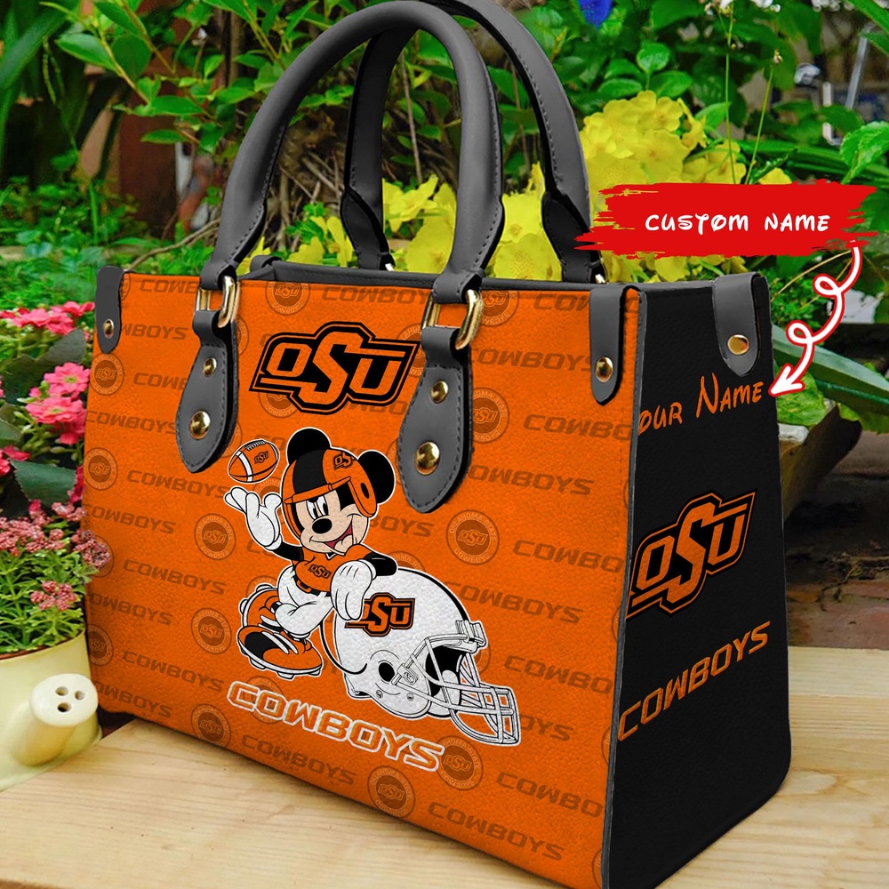 custom name ncaa oklahoma state cowboys women leather hand bag mickey lover u66xz