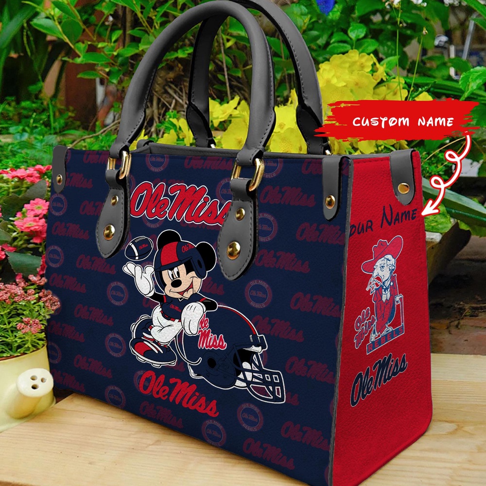 custom name ncaa ole miss rebels women leather hand bag mickey lover pcg3q