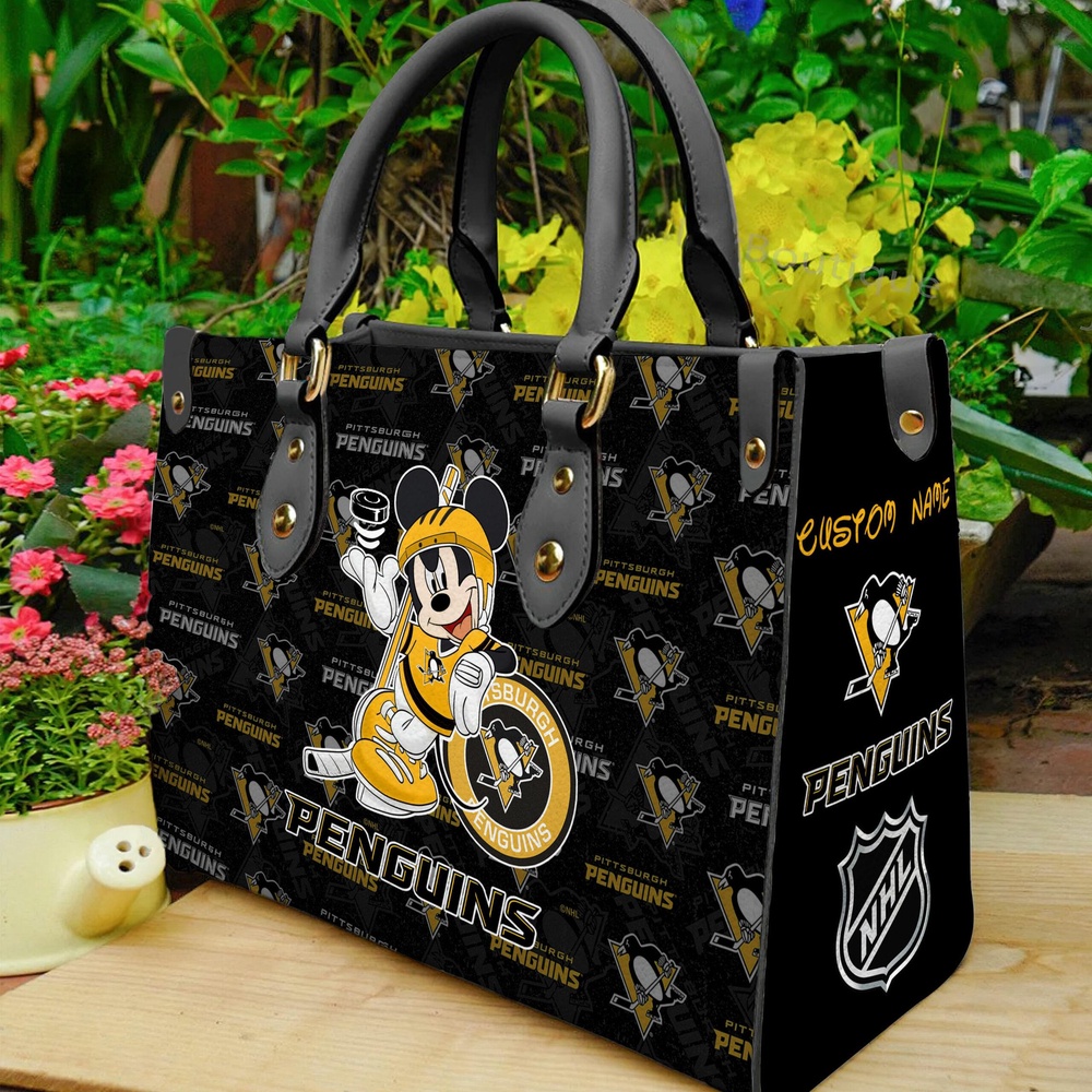 custom name ncaa pittsburgh penguins women leather hand bag mickey lover z0ohe