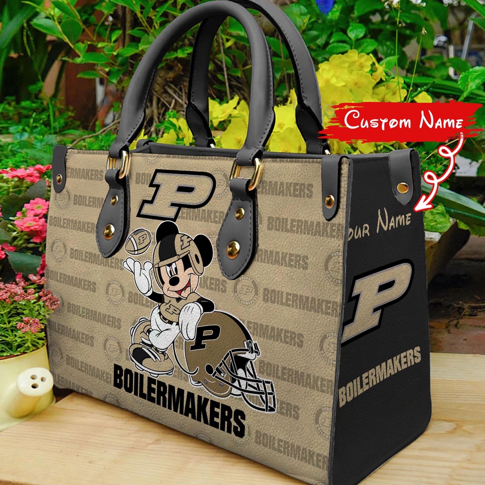 custom name ncaa purdue boilermakers women leather hand bag mickey lover jh1hw