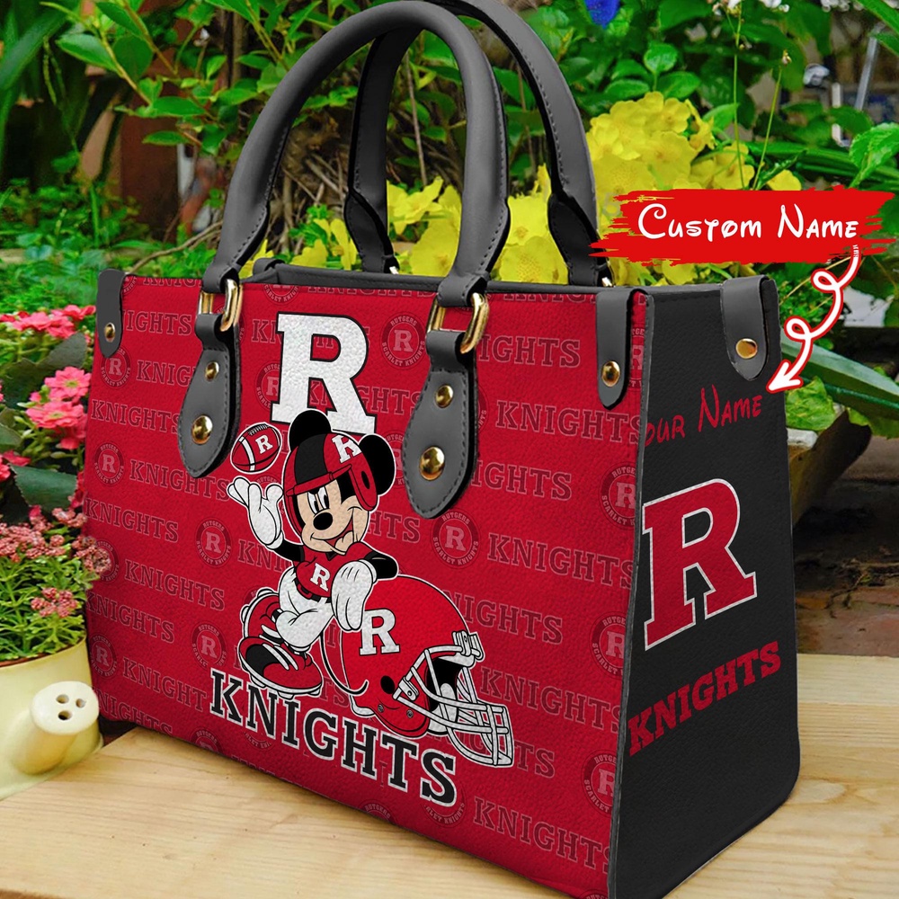 custom name ncaa rutgers scarlet knights women leather hand bag mickey lover m4is4