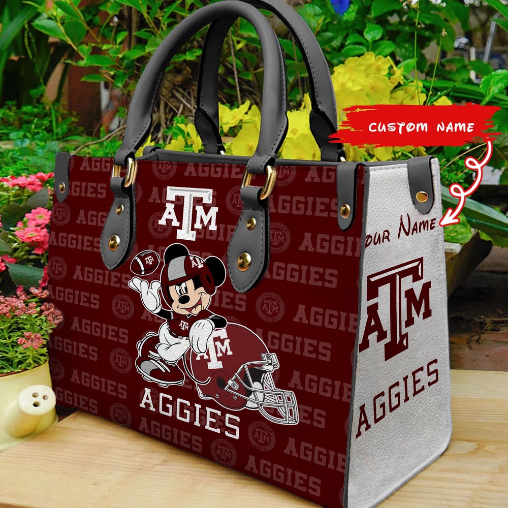 custom name ncaa texas am aggies women leather hand bag mickey lover posds