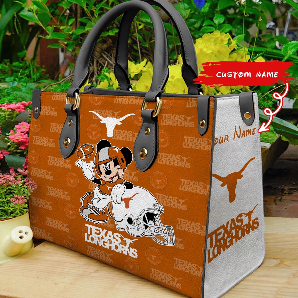 custom name ncaa texas longhorns women leather hand bag mickey lover 4yspy