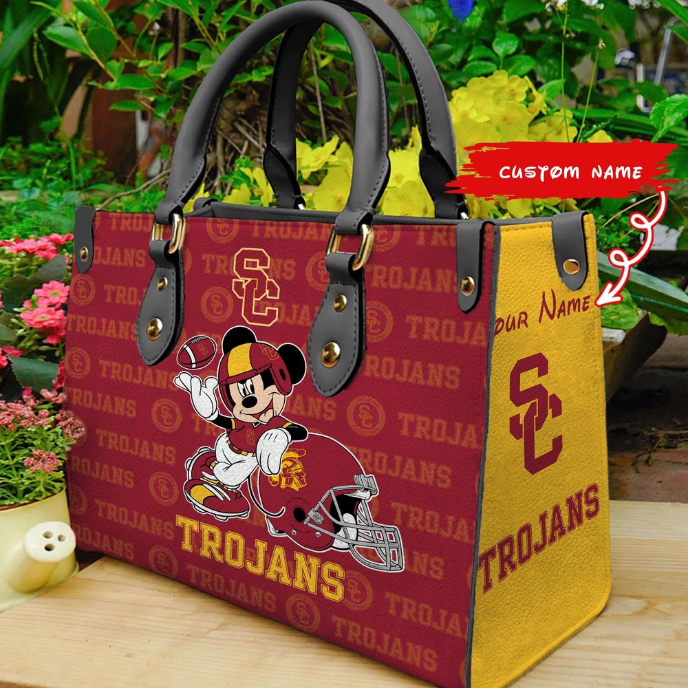 custom name ncaa usc trojans women leather hand bag mickey lover u31d1