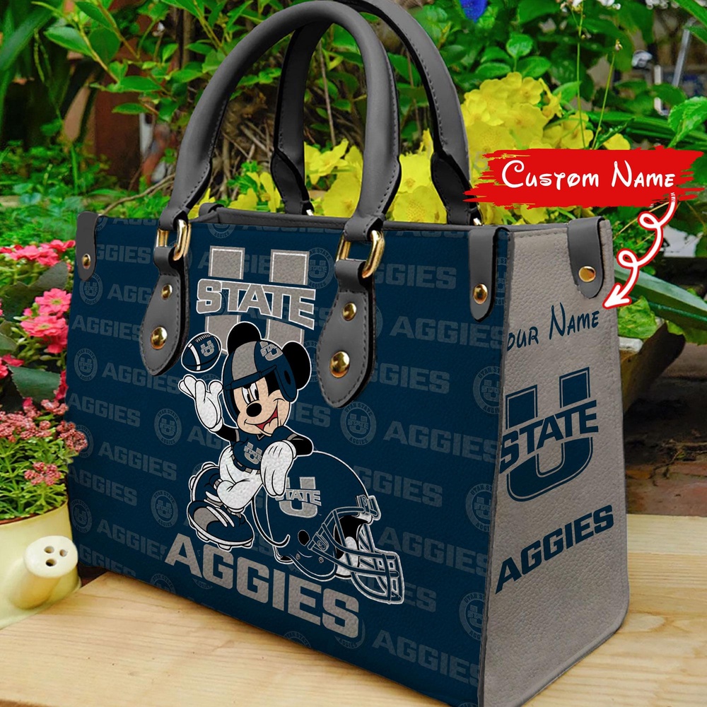 custom name ncaa utah state aggies women leather hand bag mickey lover kp0zt