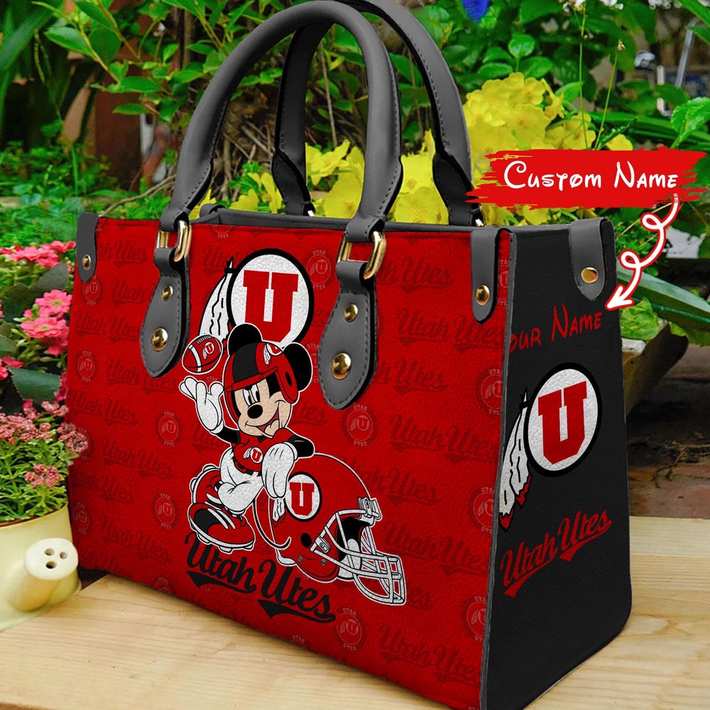 custom name ncaa utah utes women leather hand bag mickey lover gx6pi