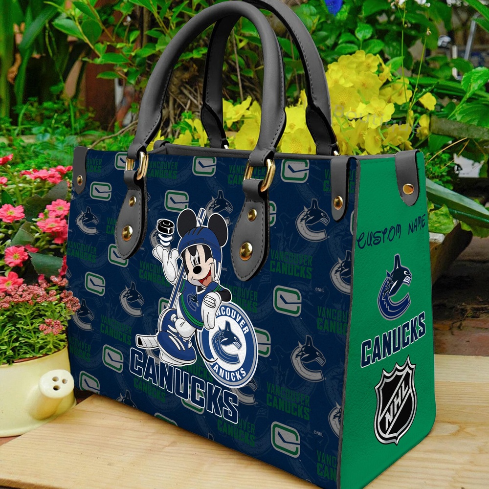 custom name ncaa vancouver canucks women leather hand bag mickey lover quf42