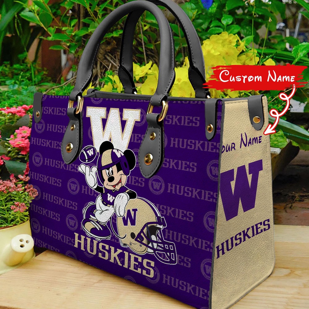 custom name ncaa washington huskies women leather hand bag mickey lover 4ayri