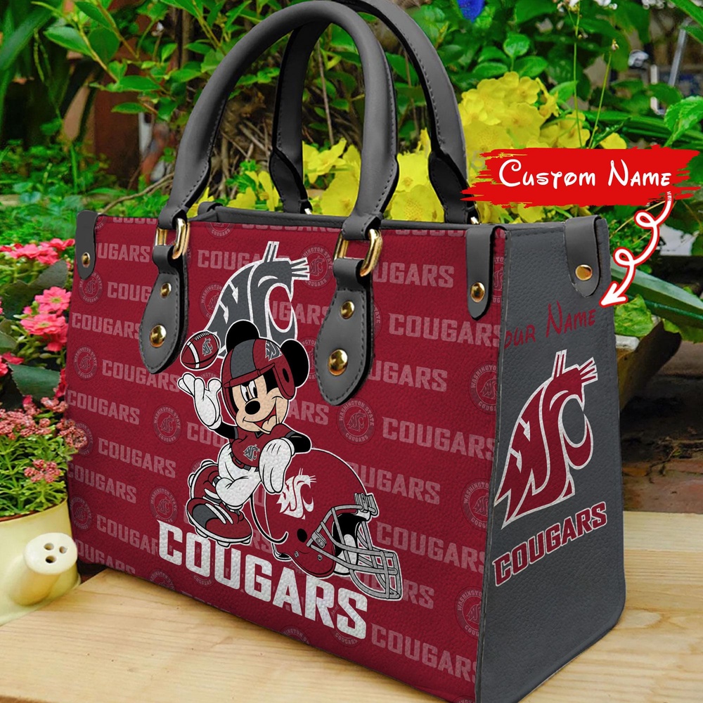 custom name ncaa washington state cougars women leather hand bag mickey lover 25sho