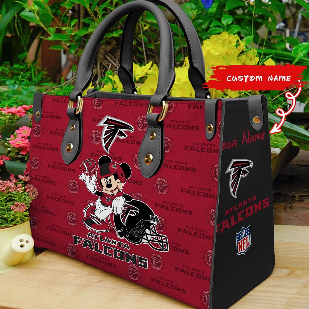 custom name nfl atlanta falcons women leather hand bag mickey lover obro9