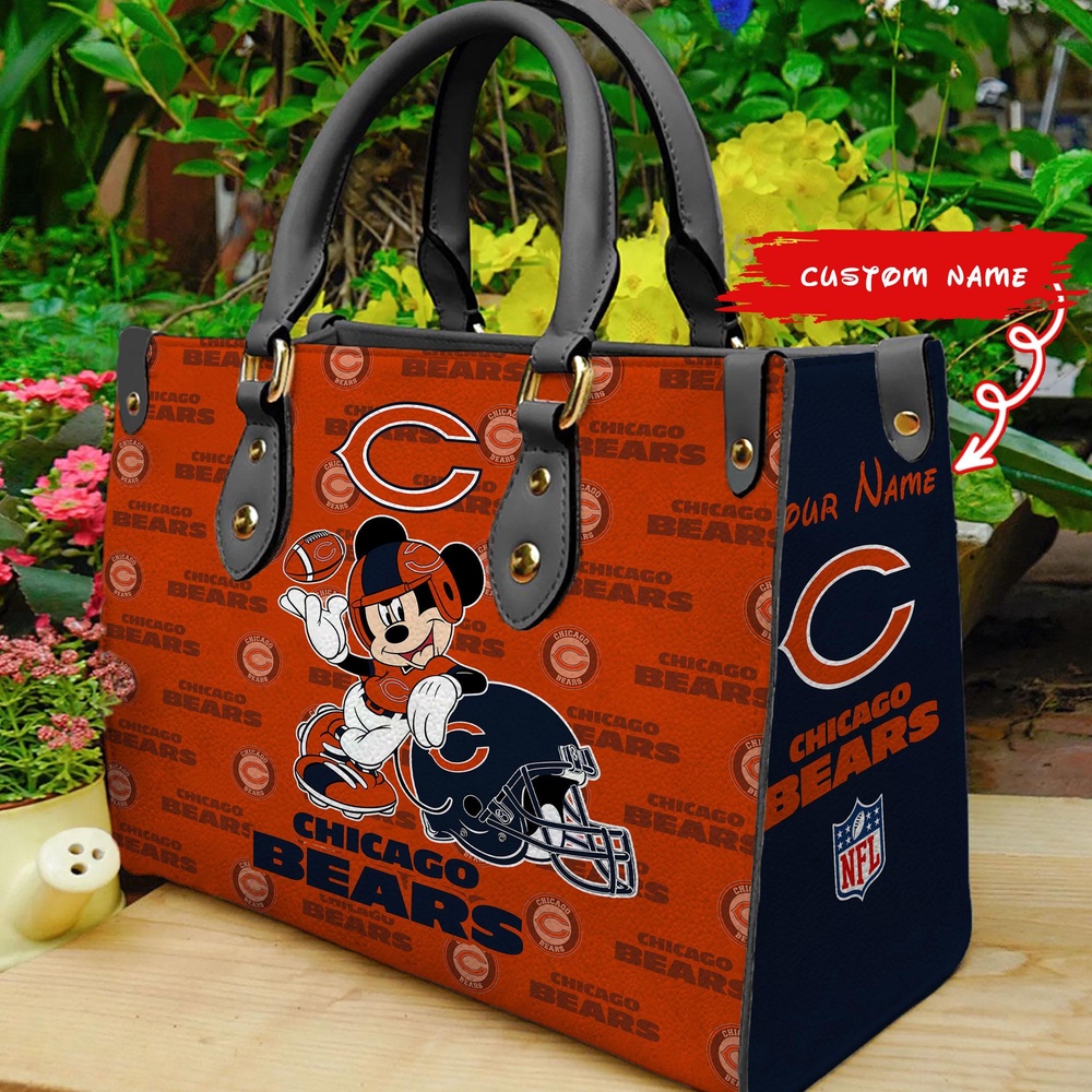 custom name nfl chicago bears women leather hand bag mickey lover jx2bu