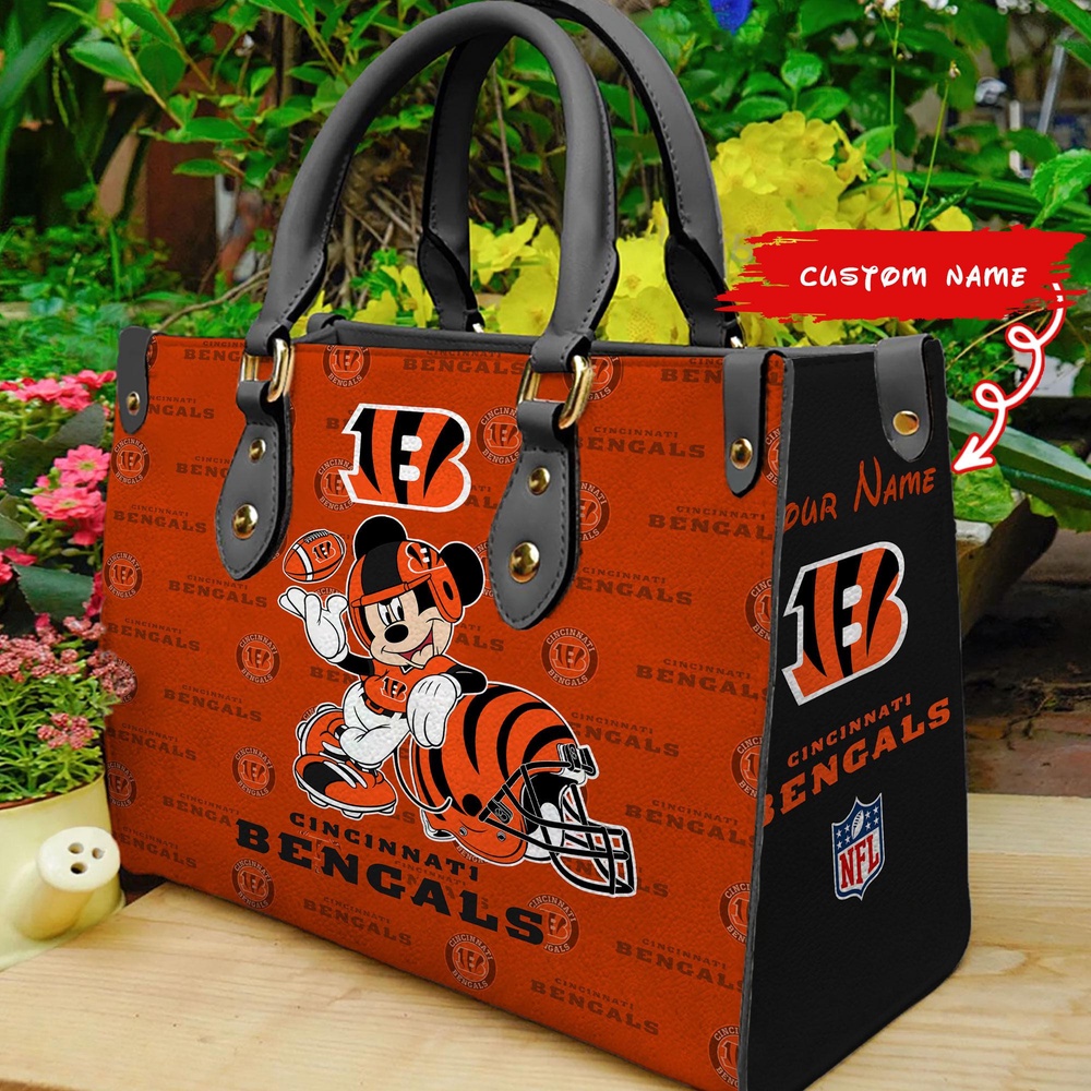 custom name nfl cincinnati bengals women leather hand bag mickey lover ye59d