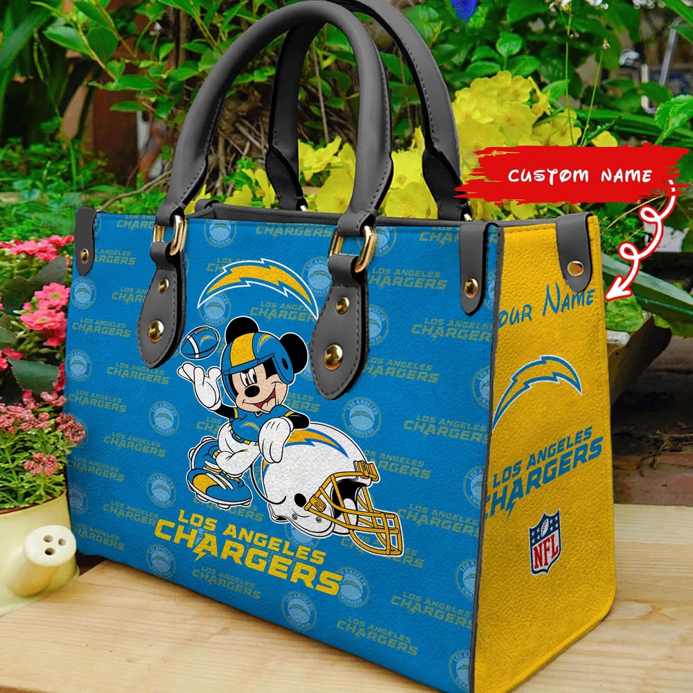 custom name nfl los angeles chargers women leather hand bag mickey lover swrad