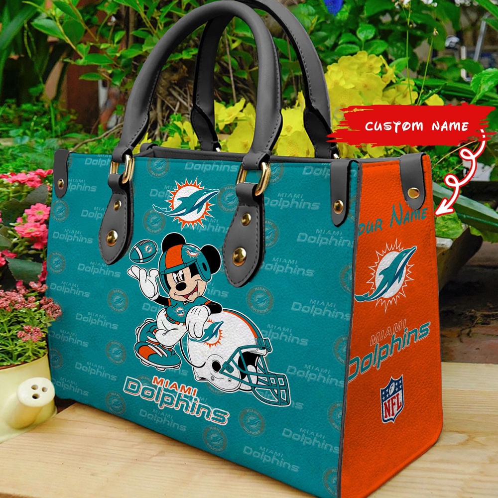 custom name nfl miami dolphins women leather hand bag mickey lover 6l9uc