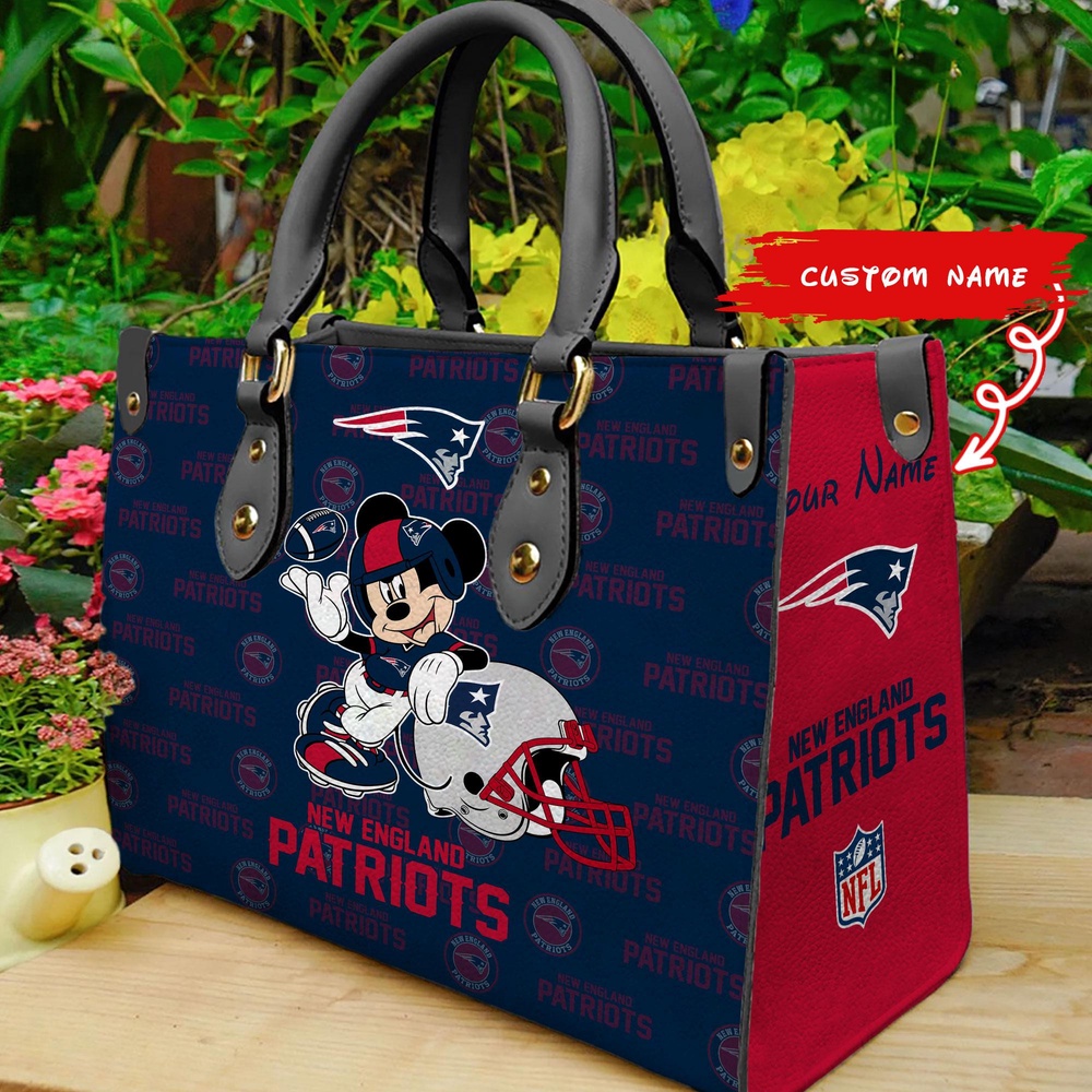 custom name nfl new england patriots women leather hand bag mickey lover um2d1