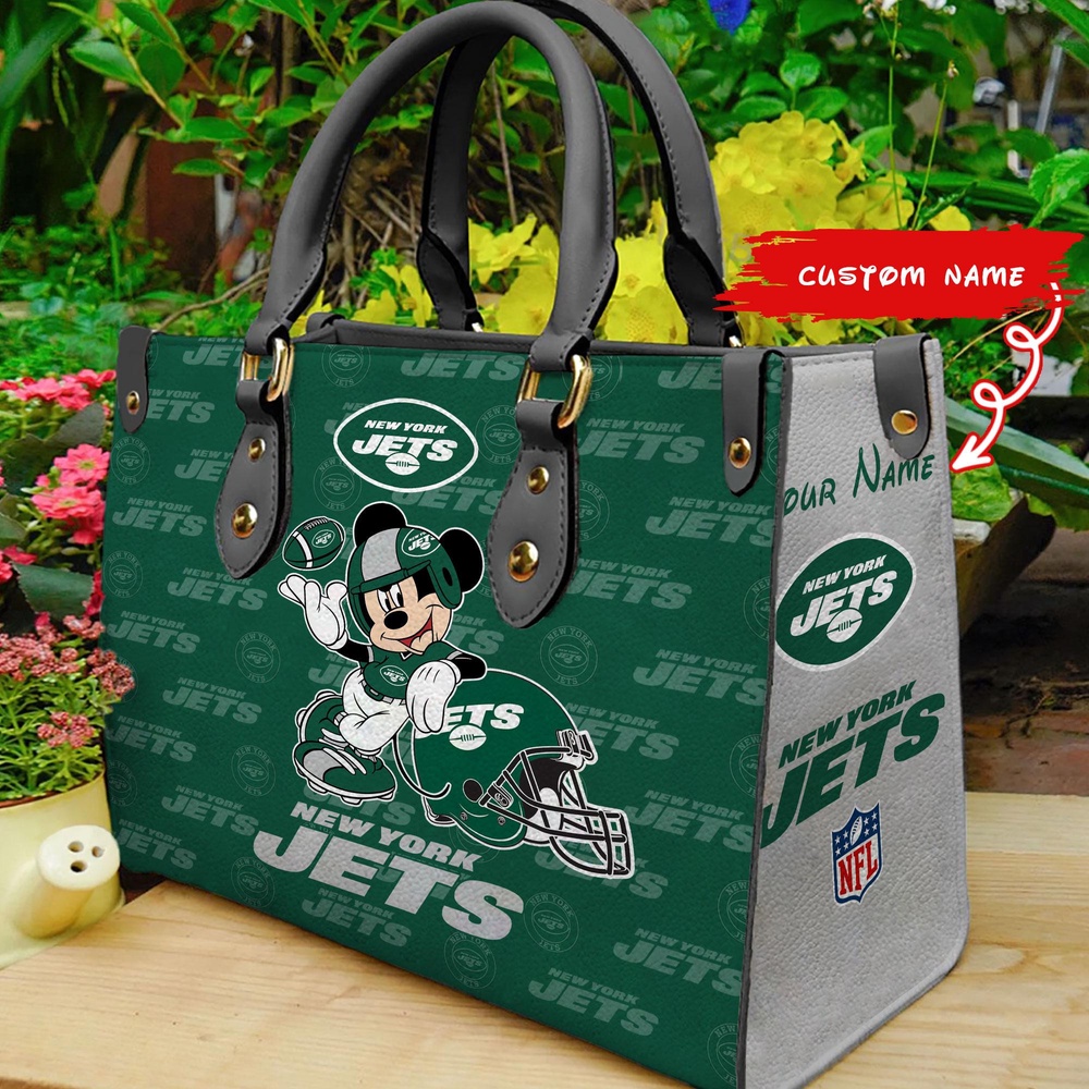 custom name nfl new york jets women leather hand bag mickey lover l3cap