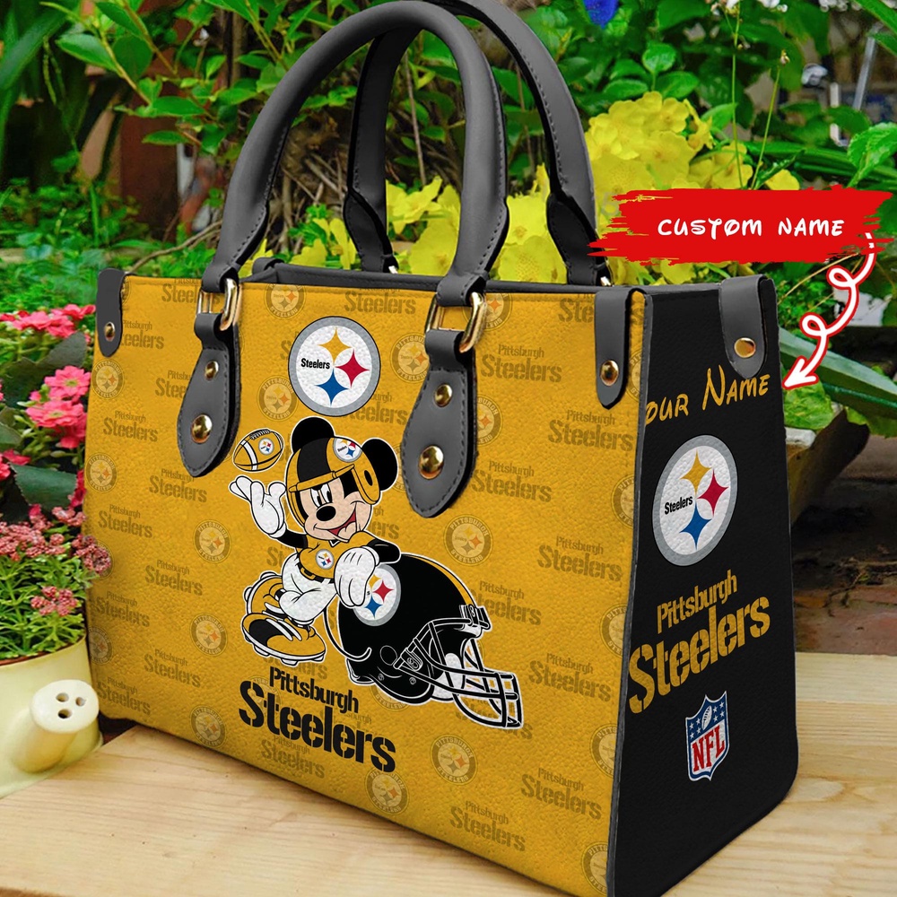 custom name nfl pittsburgh steelers women leather hand bag mickey lover 5v7al