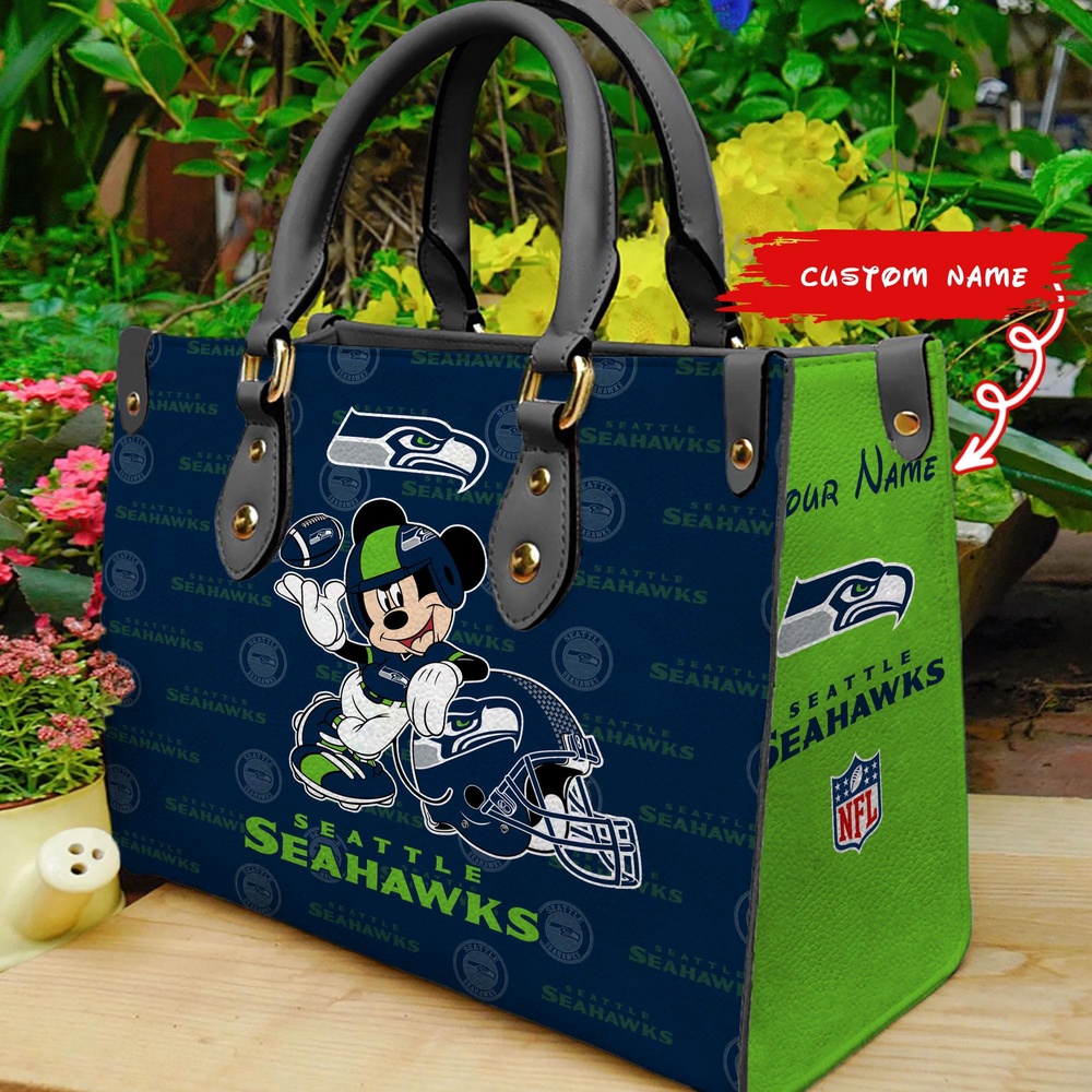 custom name nfl seattle seahawks women leather hand bag mickey lover ho908