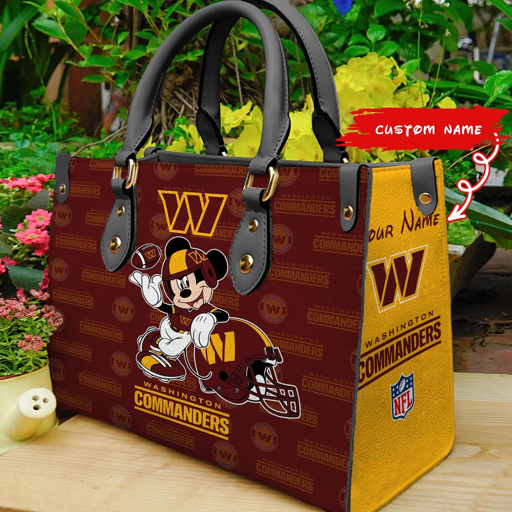 custom name nfl washington commanders women leather hand bag mickey lover k50b0