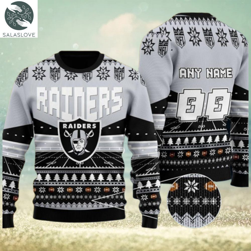 custom name number nfl las vegas raiders rugby stadium ugly christmas sweater 1 sjmcym