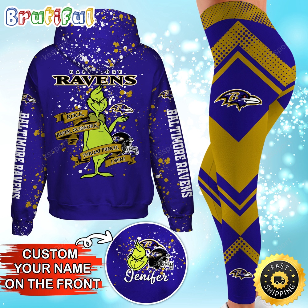 custom nfl baltimore ravens hoodie leggings the grinch hoodie rock paper scissors throat punch i win htgtc