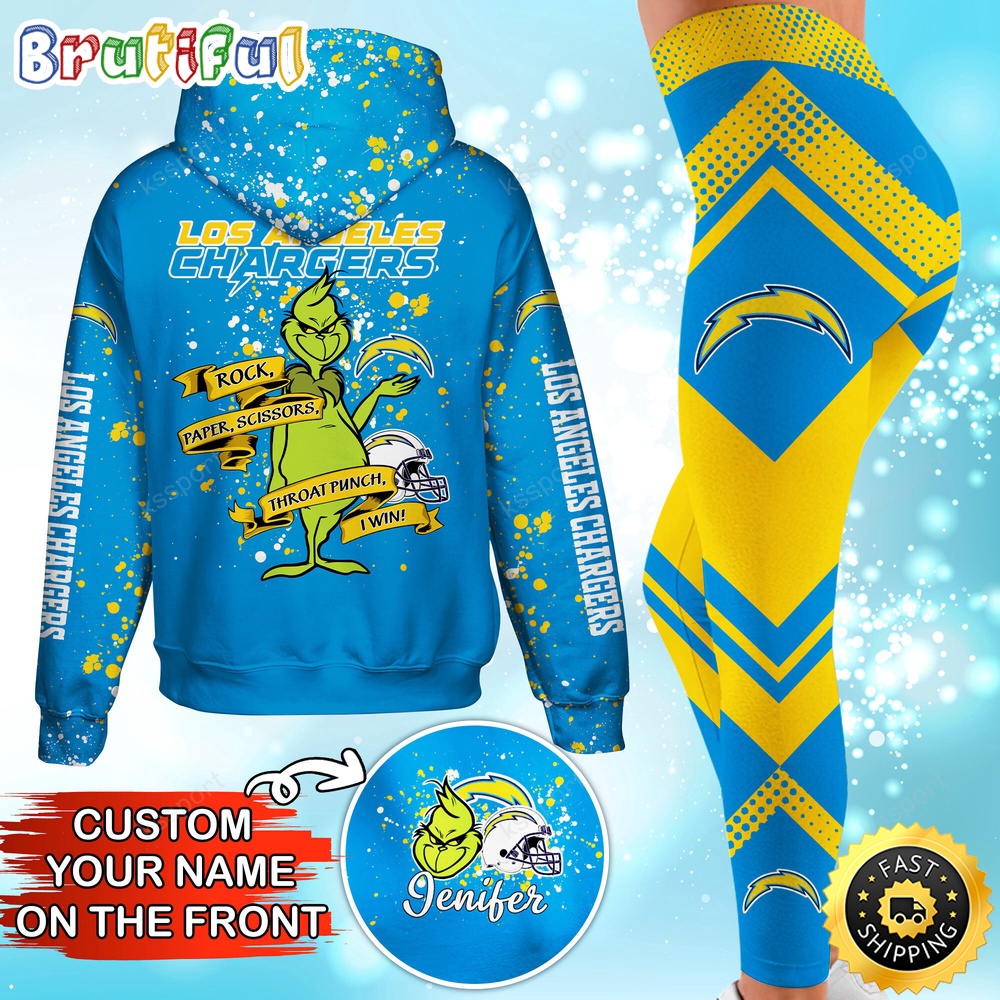 custom nfl los angeles chargers hoodie leggings the grinch hoodie rock paper scissors throat punch i win 3u0ht