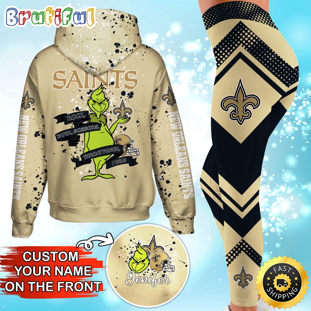 custom nfl new orleans saints hoodie leggings the grinch hoodie rock paper scissors throat punch i win t0mtf