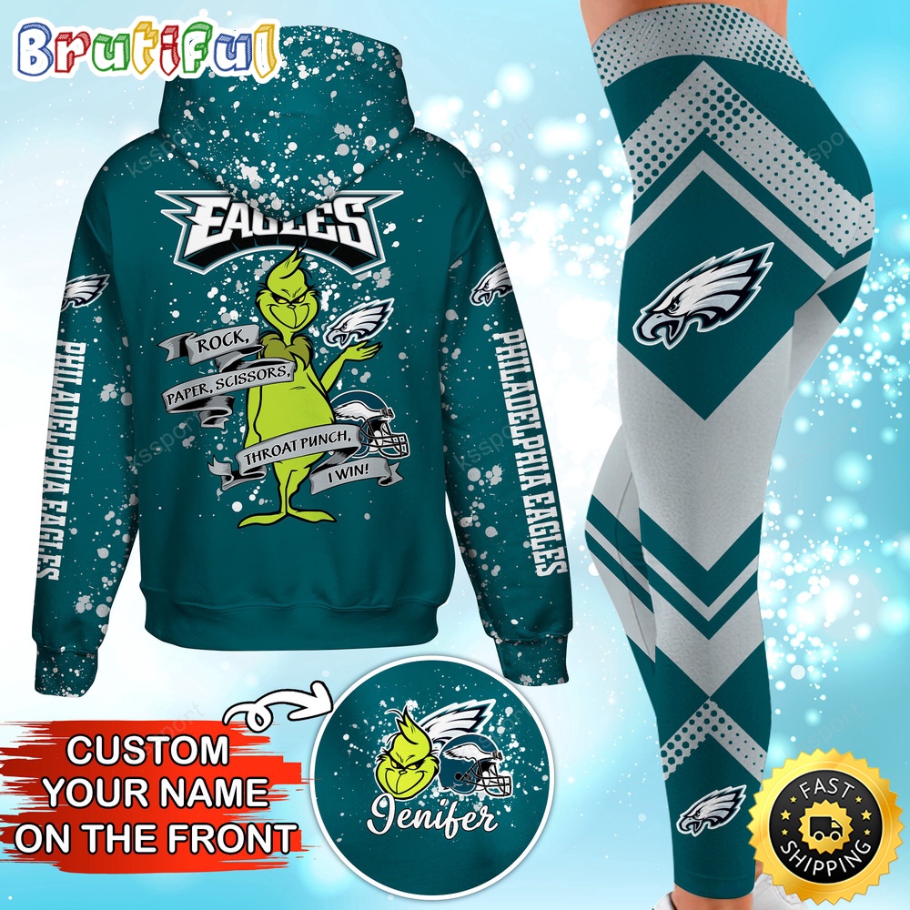 custom nfl philadelphia eagles hoodie leggings the grinch hoodie rock paper scissors throat punch i win o6uod