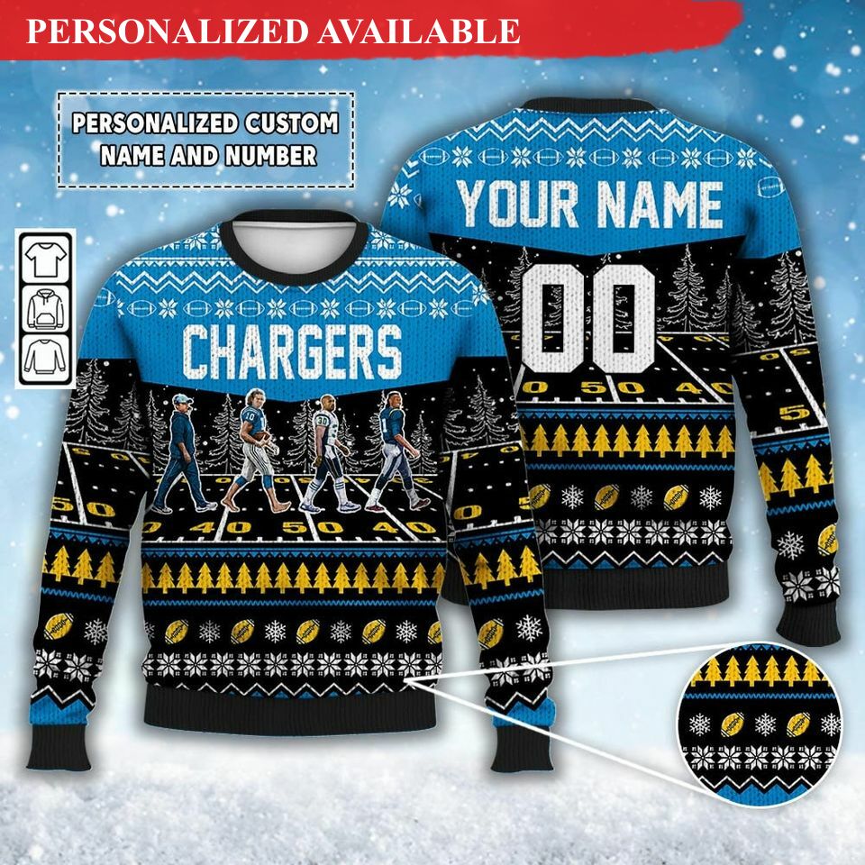 custom chargers walking abbey road ugly christmas sweater football 7492