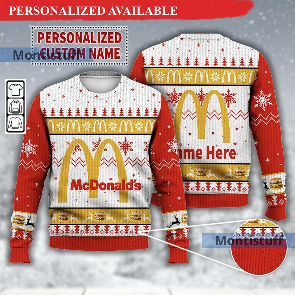 custom name mcdonald 039s fast food ugly christmas sweater 7040