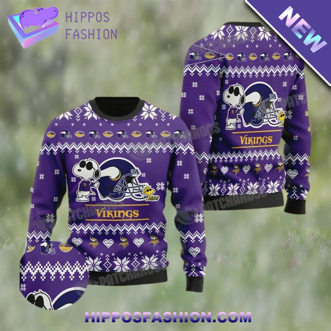 cute the snoopy football helmet 3d minnesota vikings ugly christmas sweater 1 hvEDt