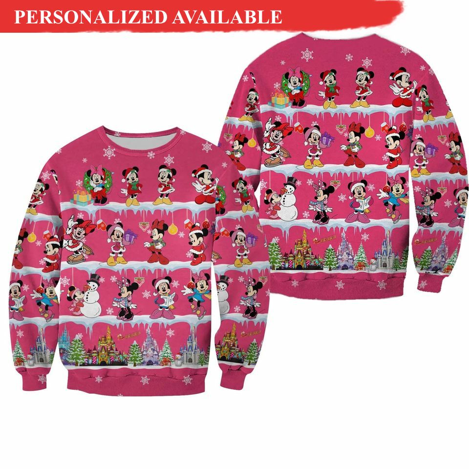 cute pink minnie mouse ugly christmas 3d sweater 7749