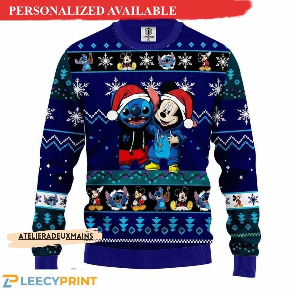 cute stitch and mickey mouse disney ugly christmas sweater 7315