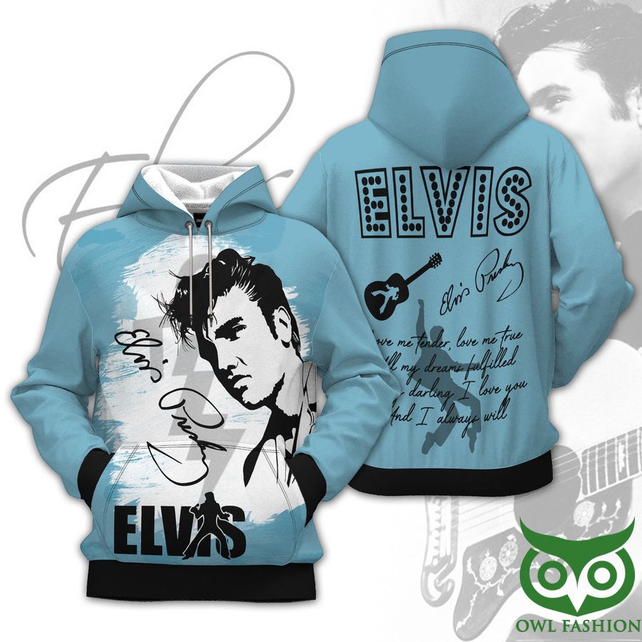 dQTWCSx1 112 The King of Rock n Roll Elvis Presley Guitar Light Blue 3D Hoodie