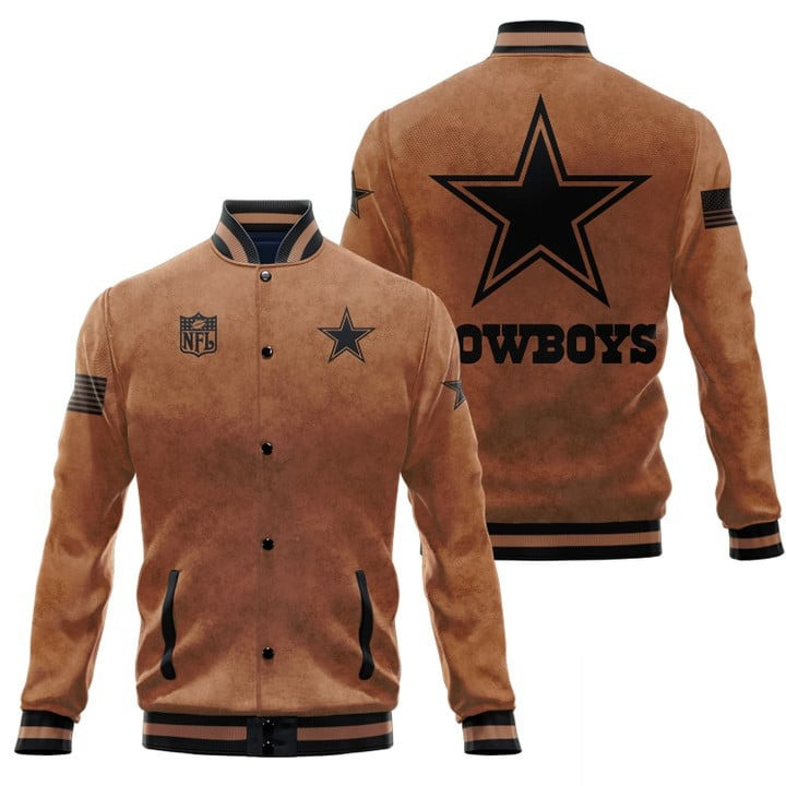 dallas cowboys 2023 salute to service club baseball jacket baseball varsity jacket baseball jacket all over print brown z9pdv