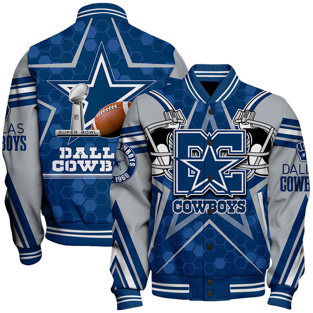 dallas cowboys 3d football pattern cool print baseball varsity jacket baseball jacket all over print bfodb