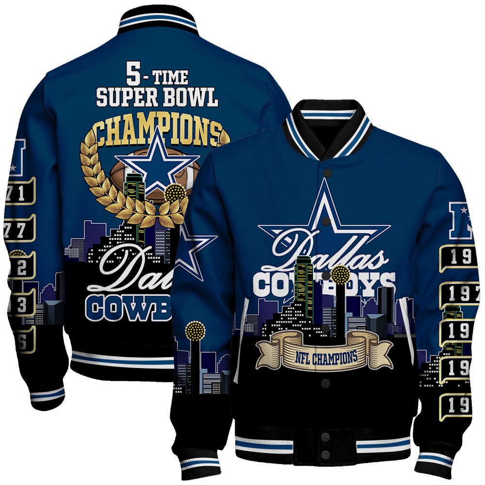 dallas cowboys 5x champions super bowl nfl baseball varsity jacket baseball jacket all over print stm v6 jggik