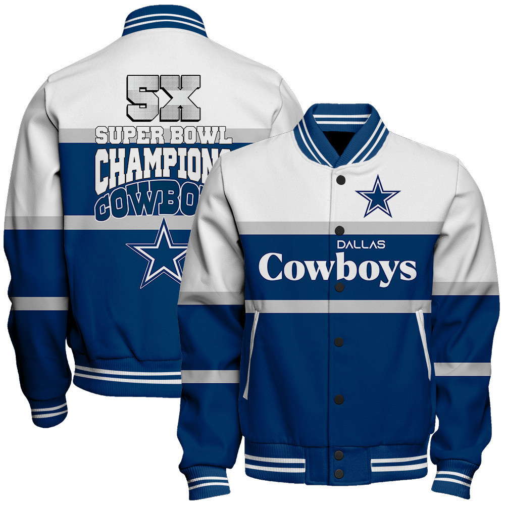 dallas cowboys 5x super bowl champions design baseball varsity jacket baseball jacket all over print f6ymh