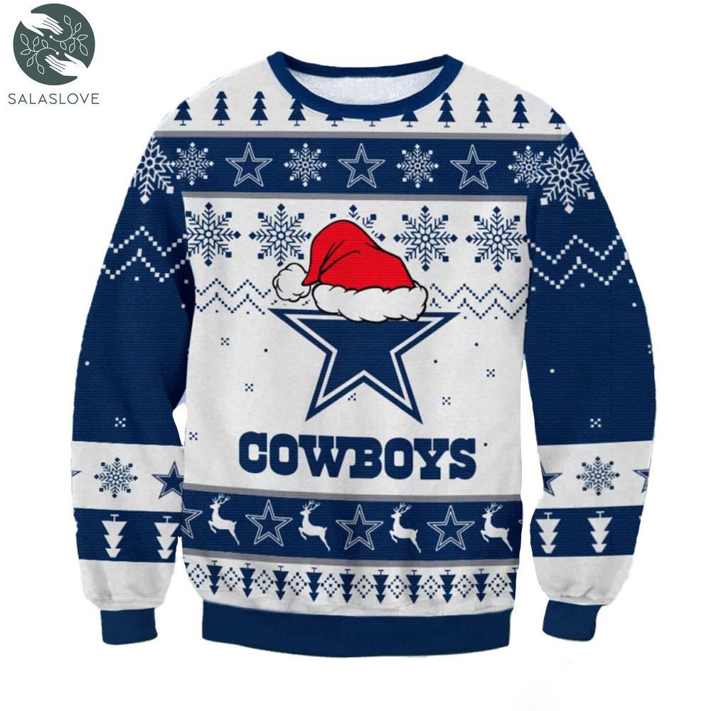 dallas cowboys big logo santa hat nfl ugly christmas sweater 1 gvs4od