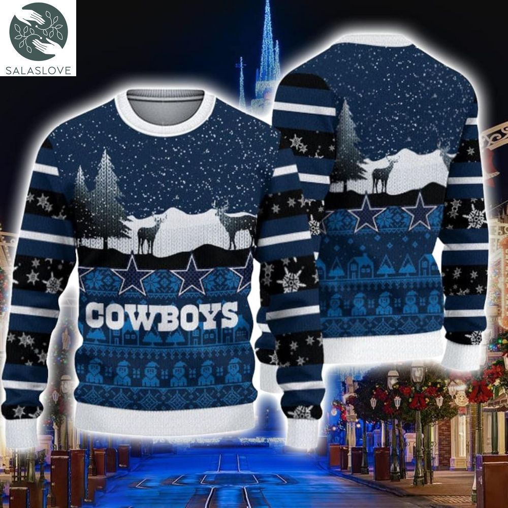 dallas cowboys christmas reindeers pattern ugly sweater ht230926 1 zntmpj