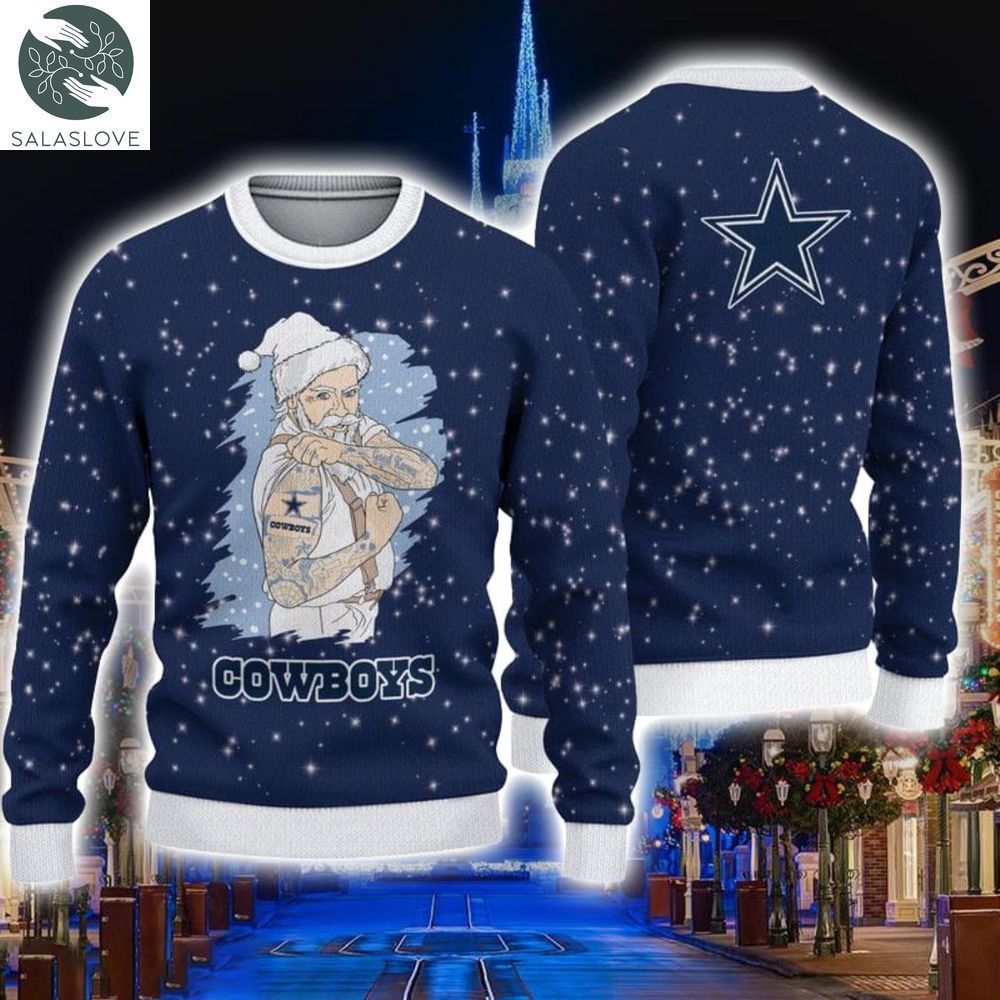 dallas cowboys christmas santa claus tattoo ugly sweater ht230927 1 n8xkug