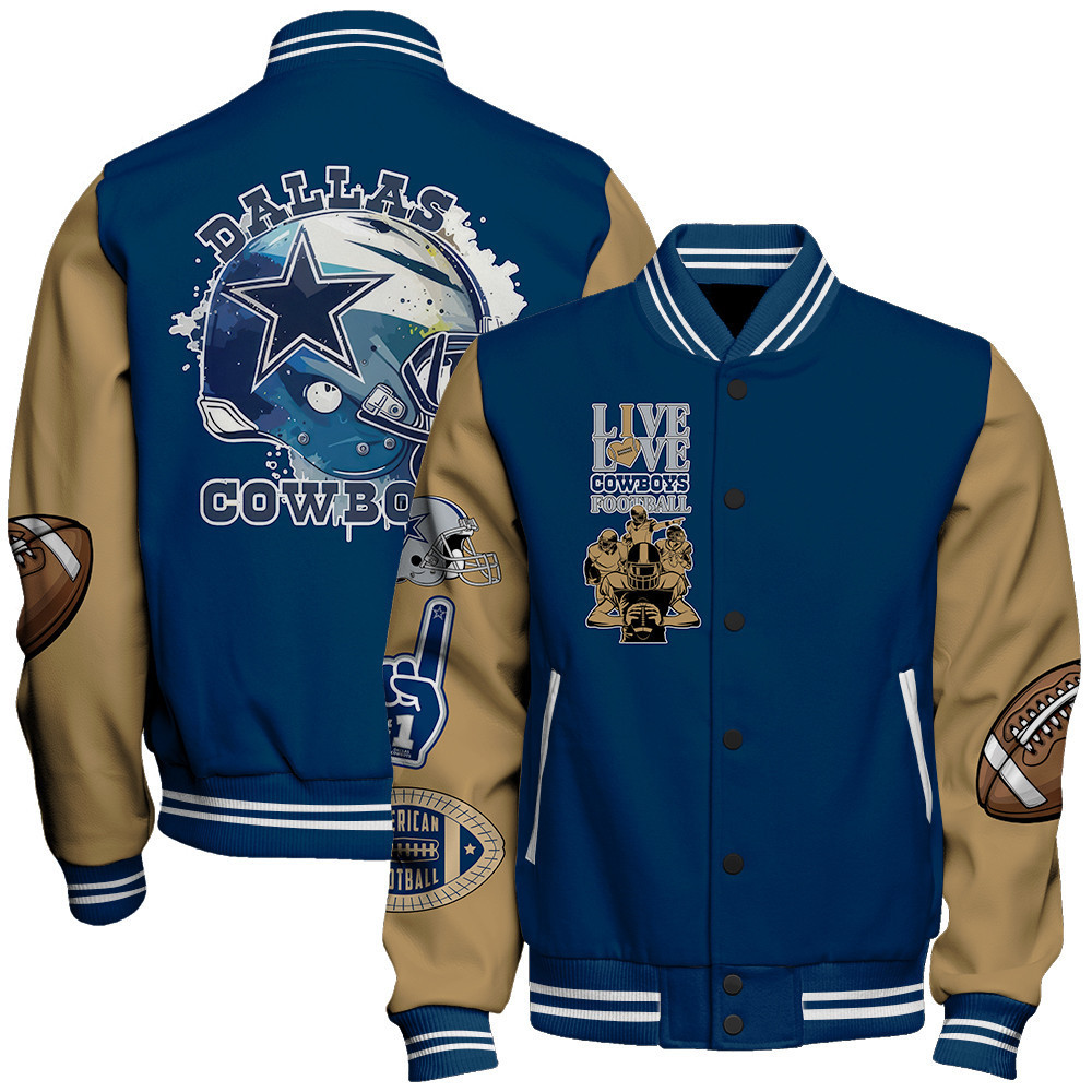 dallas cowboys live love cowboys football print baseball varsity jacket baseball jacket all over print 31gop