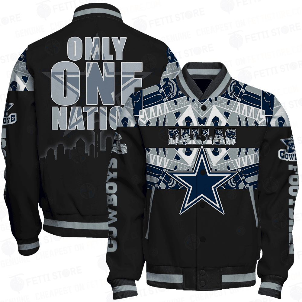 dallas cowboys only one nation print baseball varsity jacket baseball jacket all over print eeidv