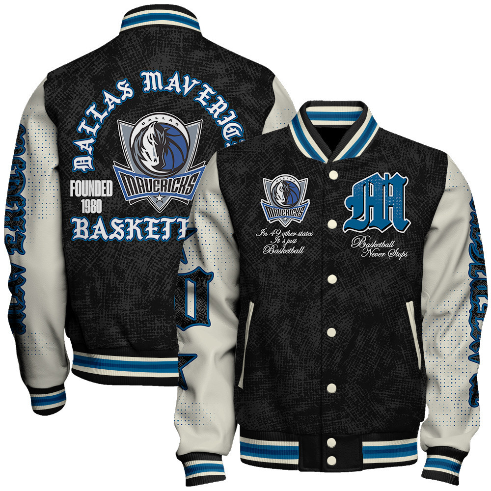 dallas mavericks team logo sport pattern style baseball varsity jacket baseball jacket all over print 5s4qf