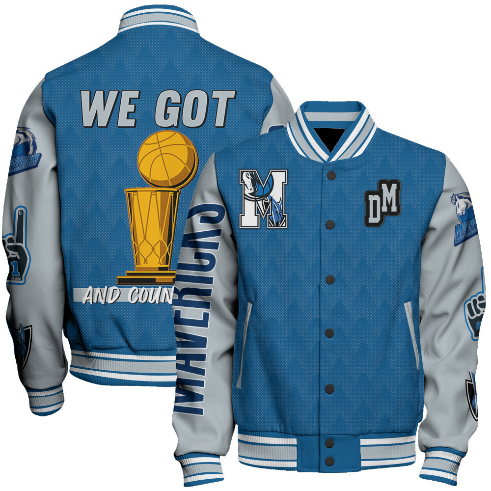 dallas mavericks team logo sport pattern trophy baseball varsity jacket baseball jacket all over print wkjvf