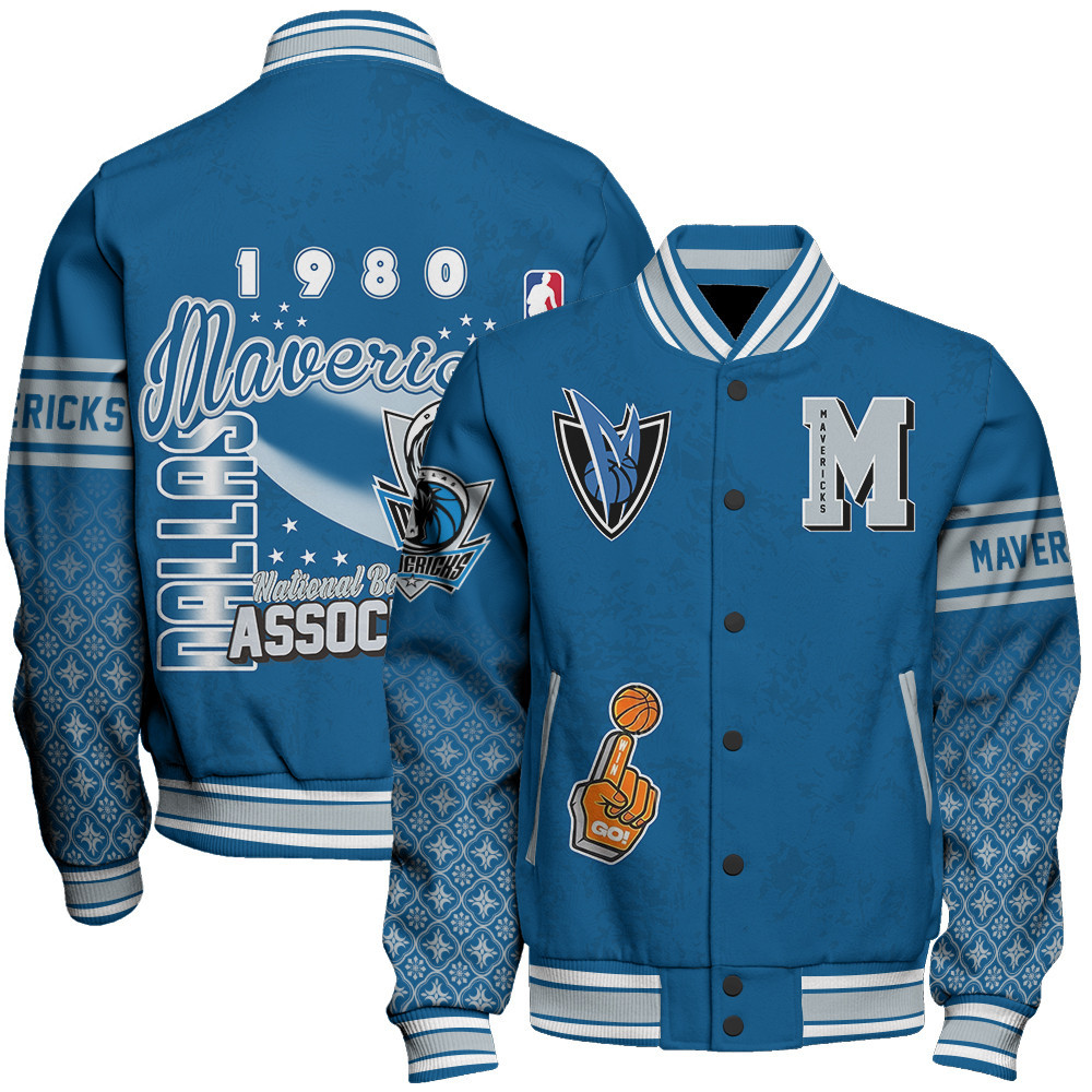 dallas mavericks team logo sport pattern vintage baseball varsity jacket baseball jacket all over print xt5ar