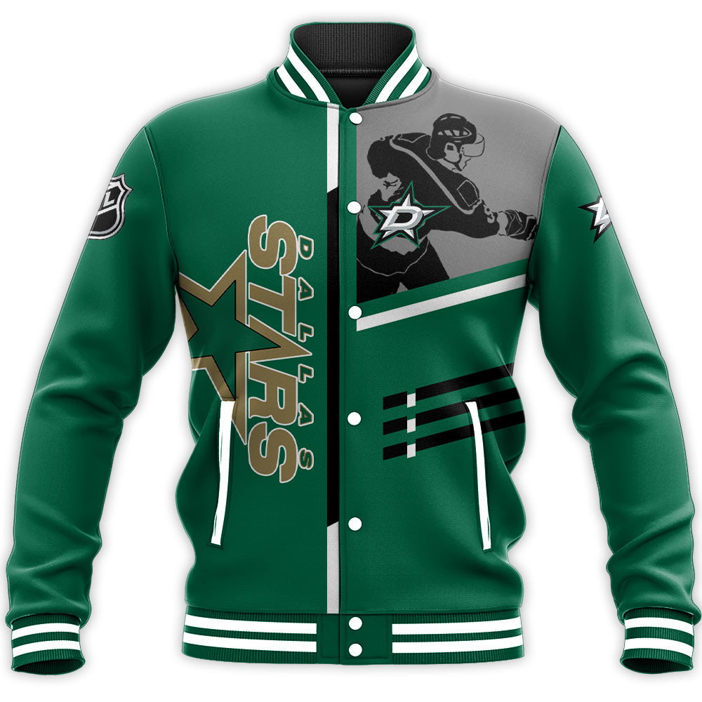 dallas stars baseball jacket button up zipper hooded all over print personalized hockey for fan nhl h4krf