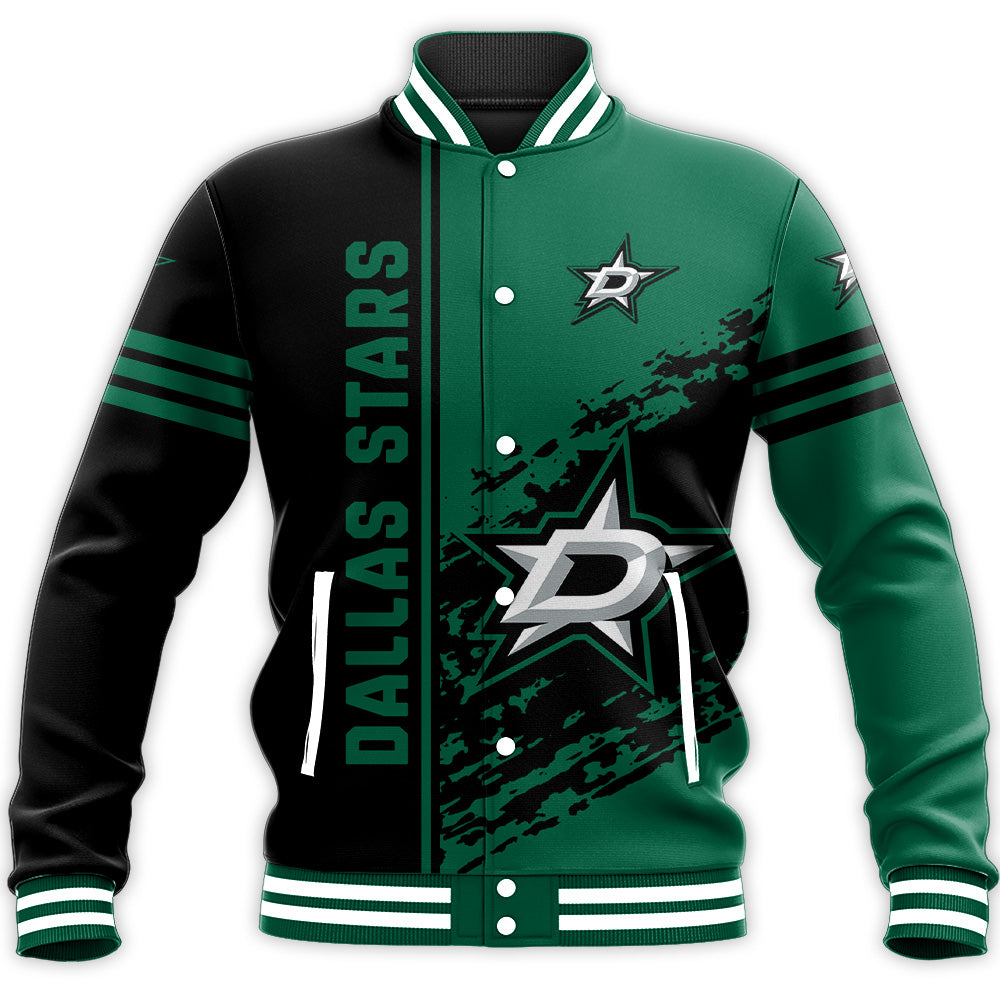 dallas stars baseball jacket button up zipper hooded all over print quarter style nhl vdign