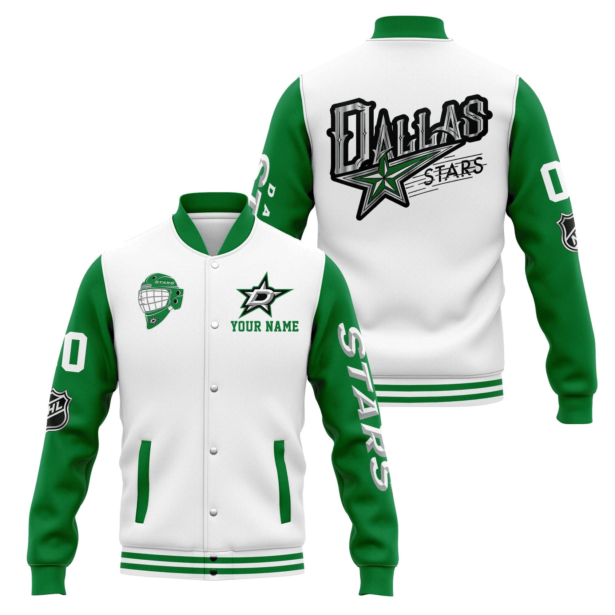 dallas stars custom name and number nhl baseball baseball varsity jacket baseball jacket all over print 87thk