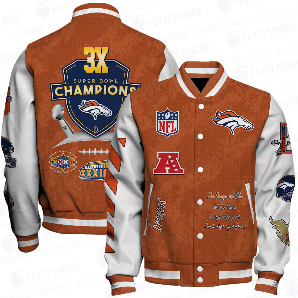 denver broncos 3x champions print baseball varsity jacket baseball jacket all over print sfat v9 mqxfb